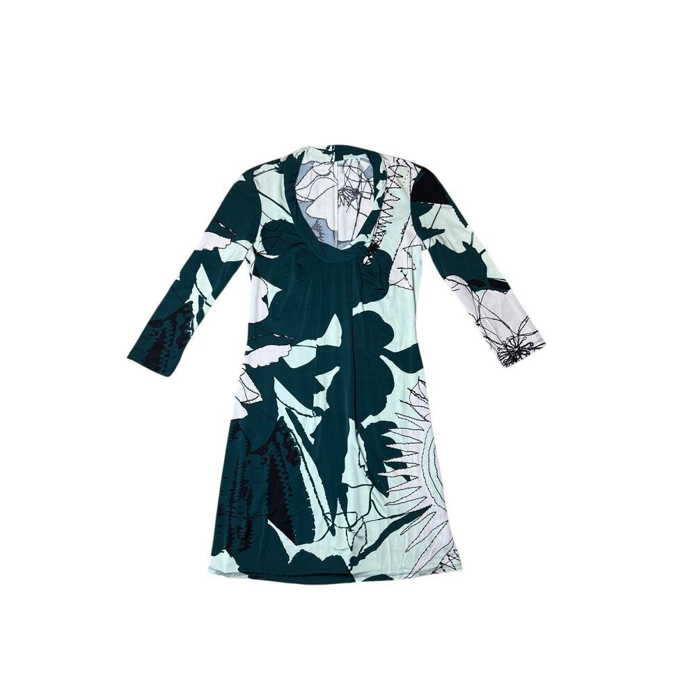Emerald Green Patterned Satin Slinky Dress Size XS